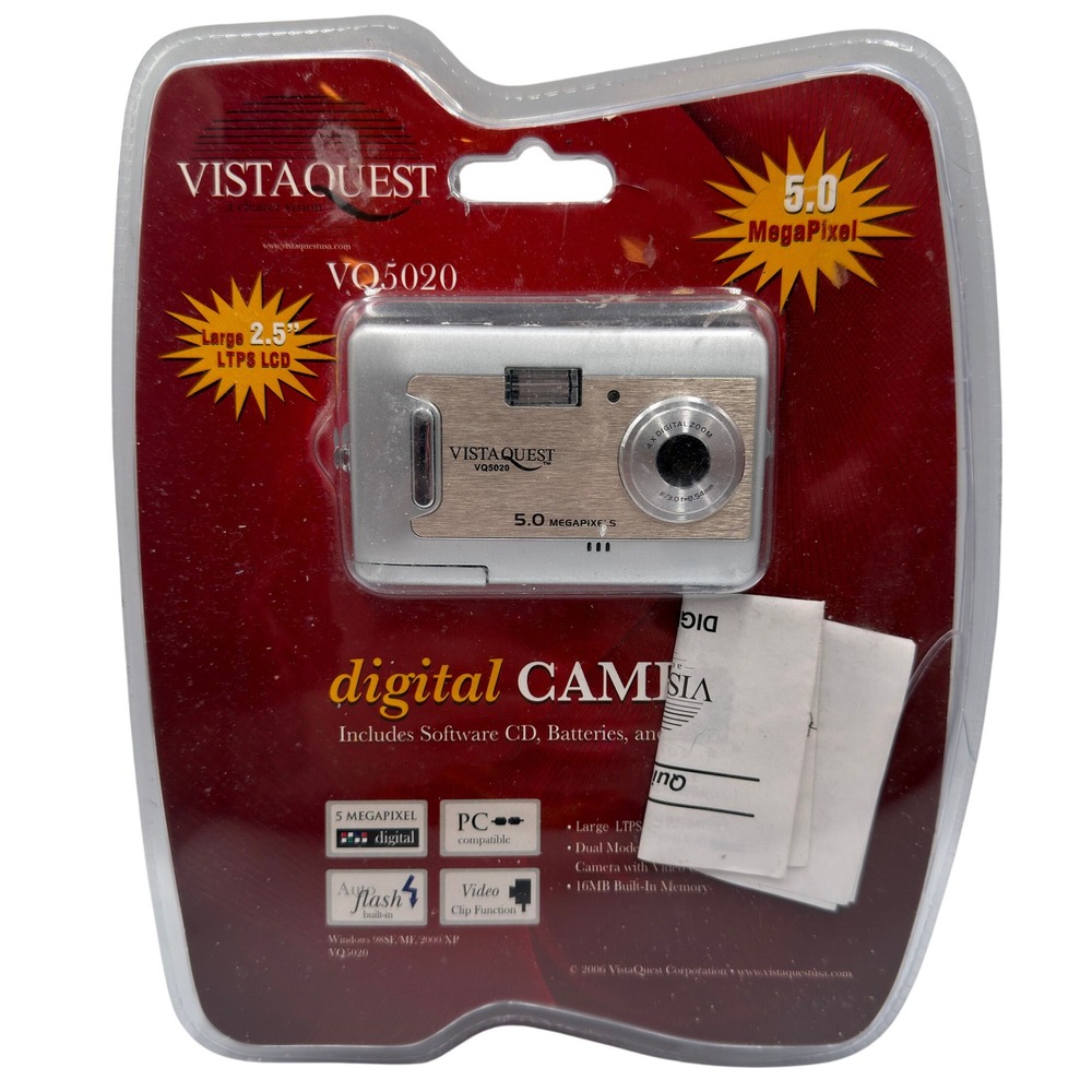 VistaQuest VQ5020 Digital Camera 5.0MP Silver 2.5 LCD Y2K Vintage OPEN BOX